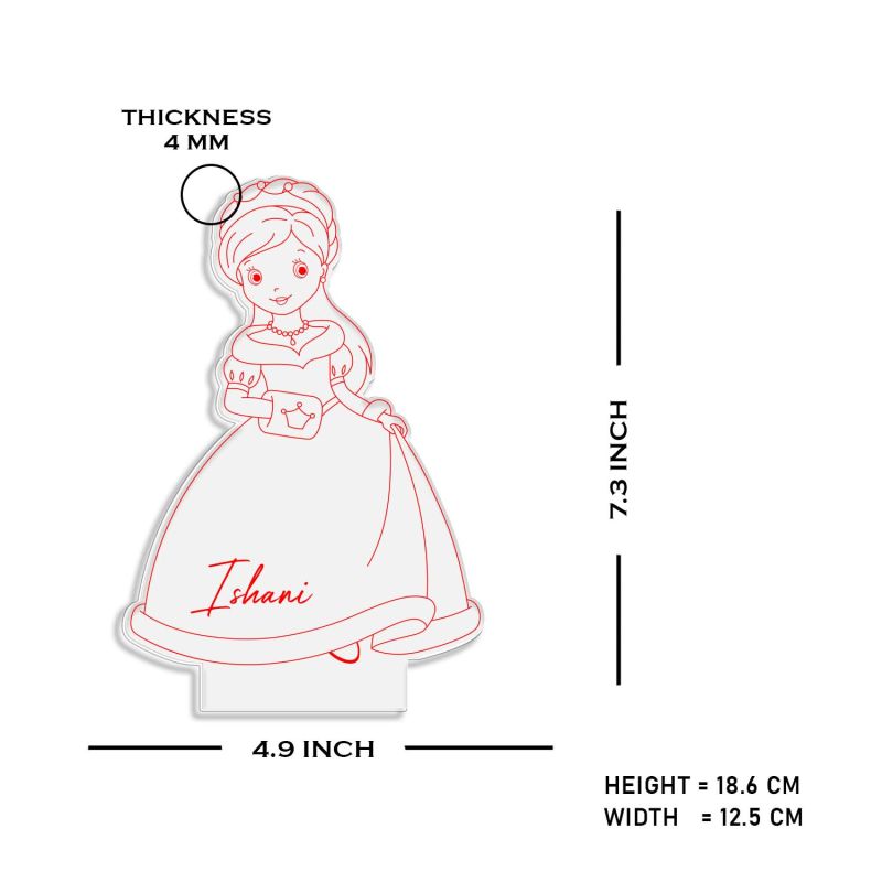 3D Illusion Nice Dream Princess Night Light with Warm White Light Customized with Name Gifts for Children Girls